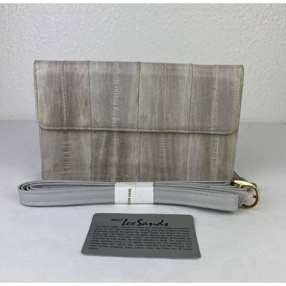 VTG Lee Sands Grey Eel Skin Leather Zip Around Clutch Organizer Wallet W Strap - Picture 1 of 16
